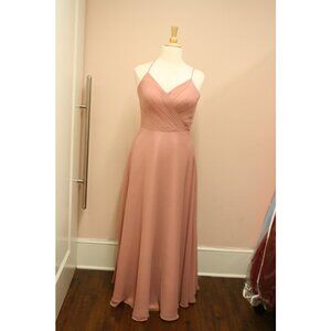 NWT Long Dusty Pink Chiffon Bridesmaid Dress. Keyhole back with buttons. Size 16